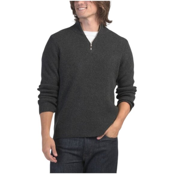 NAADAM Cashmere Ribbed Quarter Zip Mock Neck Sweater - Picture 1 of 2